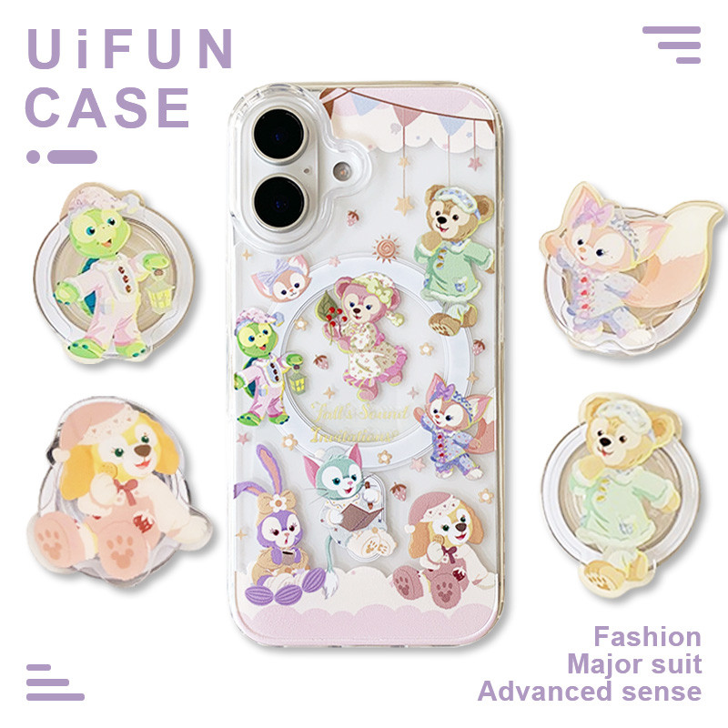 พร้อมสต็อกน่ารัก StellaLou LinaBell Duffy Bracket แม่เหล็กชาร์จไร้สายเคสโทรศัพท์เข้ากันได้สําหรับ iPhone 16 15 14 Plus 13 12 Pro Max 11 อะคริลิคกันกระแทกปลอก
