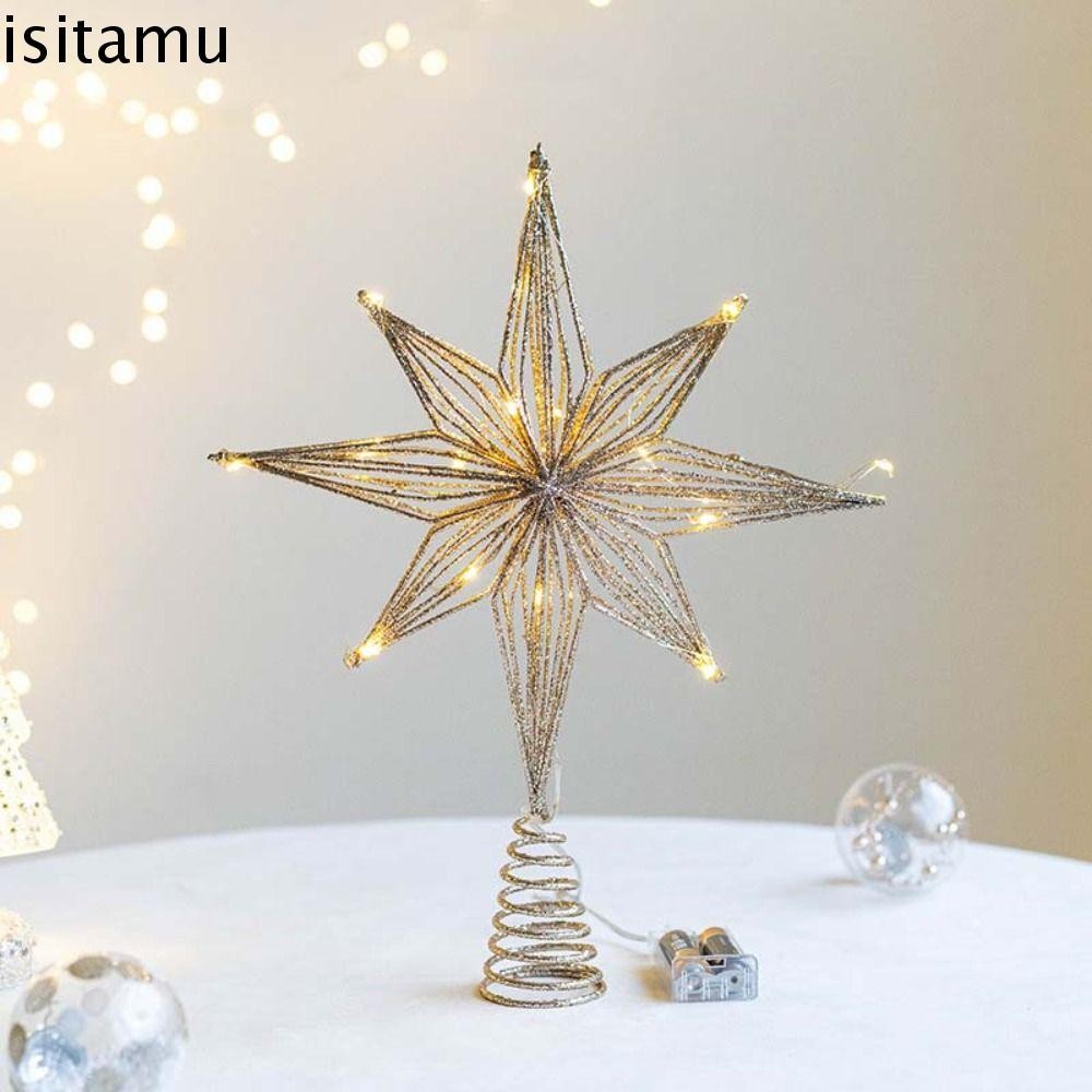 Isitaft ต้นคริสต์มาส Toppers ไฟ, ดาวแปดแฉก LED ต้นคริสต์มาส Toppers Star, ตกแต่งงานปาร์ตี้เหล็กแวววาวตกแต่งต้นคริสต์มาสส่องสว่างห้างสรรพสินค้า