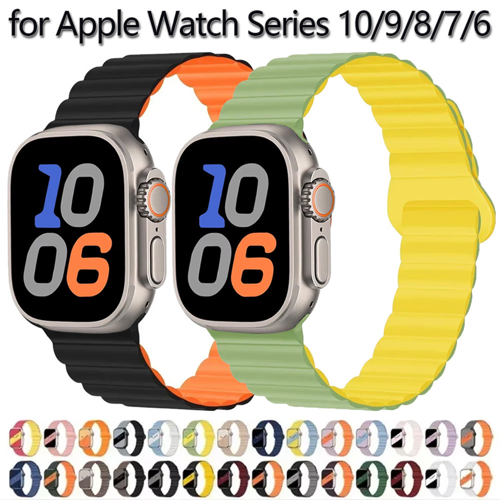 สายรัดแม่เหล็กสายนาฬิกาซิลิโคนสําหรับ Apple Watch S10 42 46 มม. 49/45/44/42/41/40/43 มม.IWatch Series 10 9 8 7 SE 6 5 Ultra 2