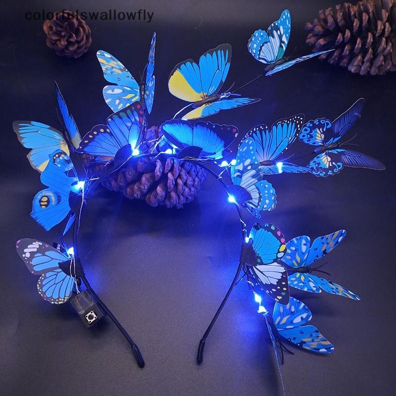 สีสันสwallowfly Party งานแต่งงานคริสต์มาสเรืองแสง LED Light Up ผีเสื้อ Fascinator โบฮีเมียนผมวง Hoops สีสัน Headpiece COD