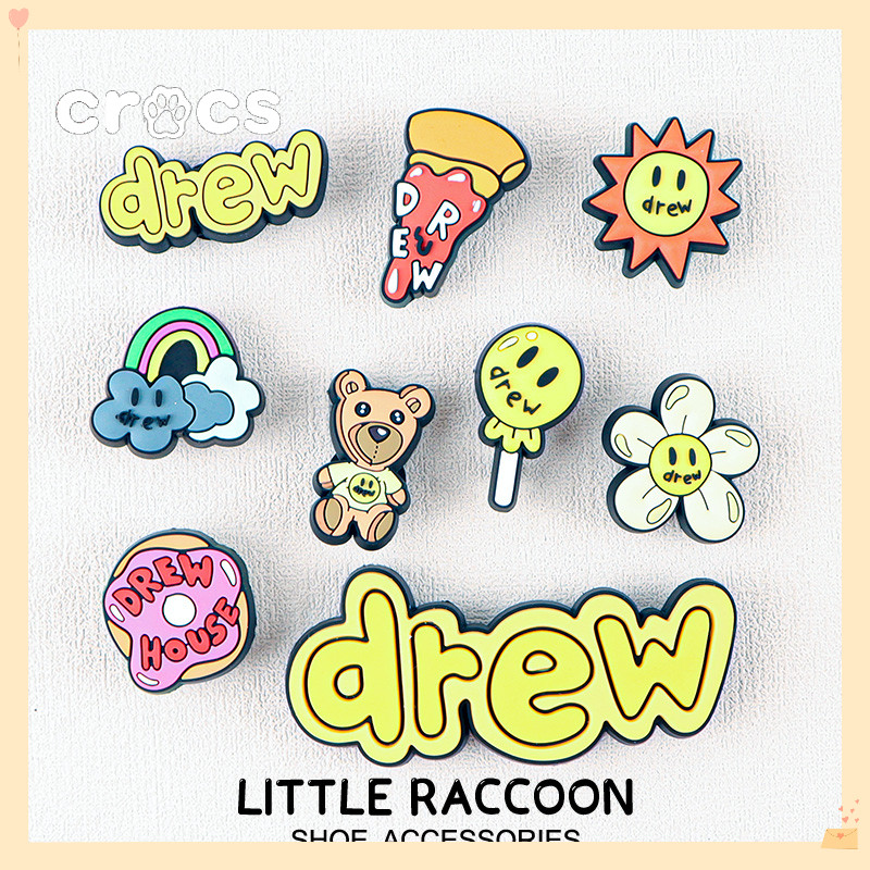 Crocs Jibbitz Drewhouse หัวเข็มขัดรองเท้าการ์ตูนรูสายรุ้งอุปกรณ์เสริมรองเท้า charm crocs หมีเกาหลีดอกไม้รองเท้า