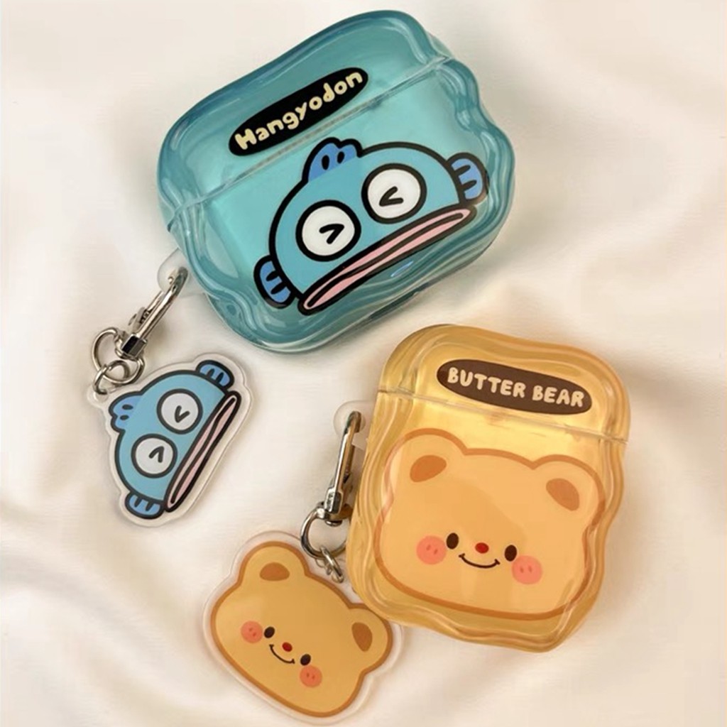 เคสหูฟังสําหรับ แอร์พอด 4 มือโปร 2 3 1การ์ตูนหางเสือเนยหมีรูปแบบน่ารักนุ่ม ทีพียู กันกระแทกหูฟังไร้สายชุดหูฟังฝาครอบป้องกันเชลล์พร้อมจี้ป้องกันการสูญ