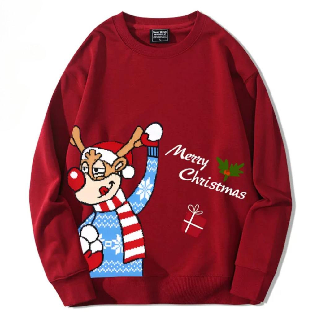 Christmas 2024 ขนาด M-8XLMen เสื้อขนาดใหญ่คุณภาพดีที่สุด Retro Casual คู่ High Street แฟชั่นการ์ตูนคริสต์มาสกวางพิมพ์เสื้อกันหนาวฤดูหนาวรอบคอ Tops