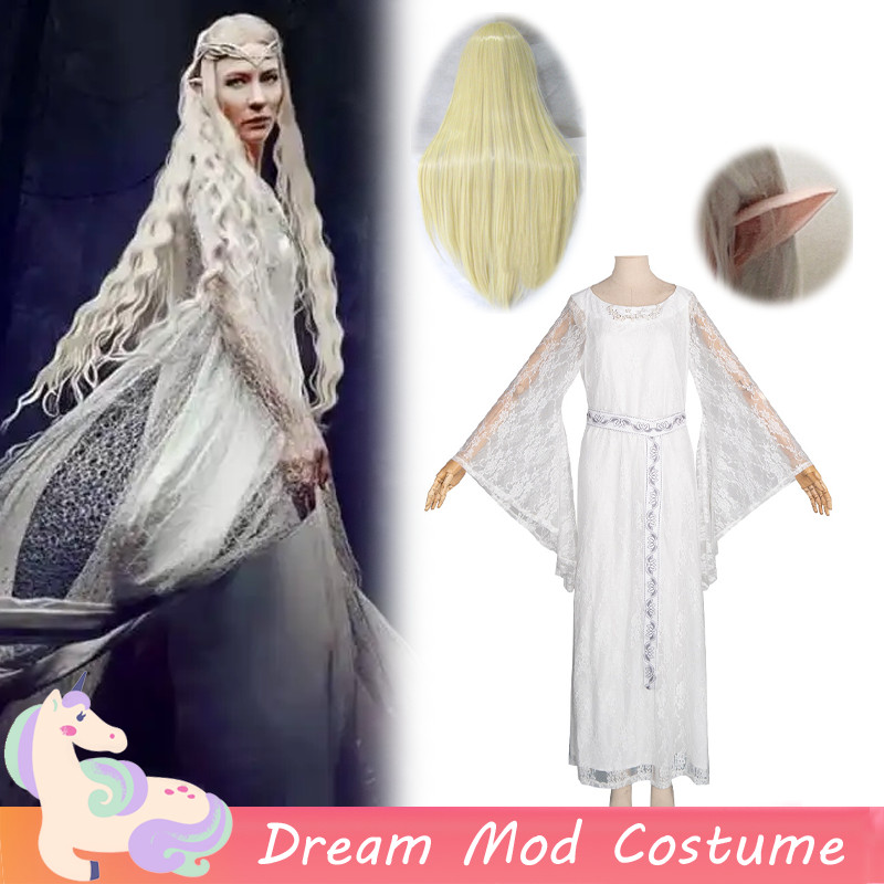 Galaderiel คอสเพลย์เครื่องแต่งกาย Lord of the Rings Elf Queen สีขาวชุดสําหรับผู้หญิงผู้ใหญ่ Elegent ฮาโลวีนคริสต์มาสชุด