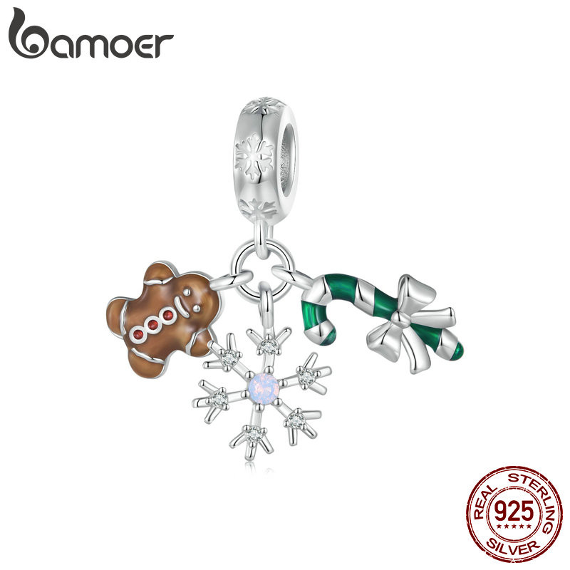 Bamoer S925 Charm Ice และ Snow Christmas Eve จี้ออกแบบ DIY สําหรับสร้อยข้อมือของขวัญสําหรับผู้หญิง