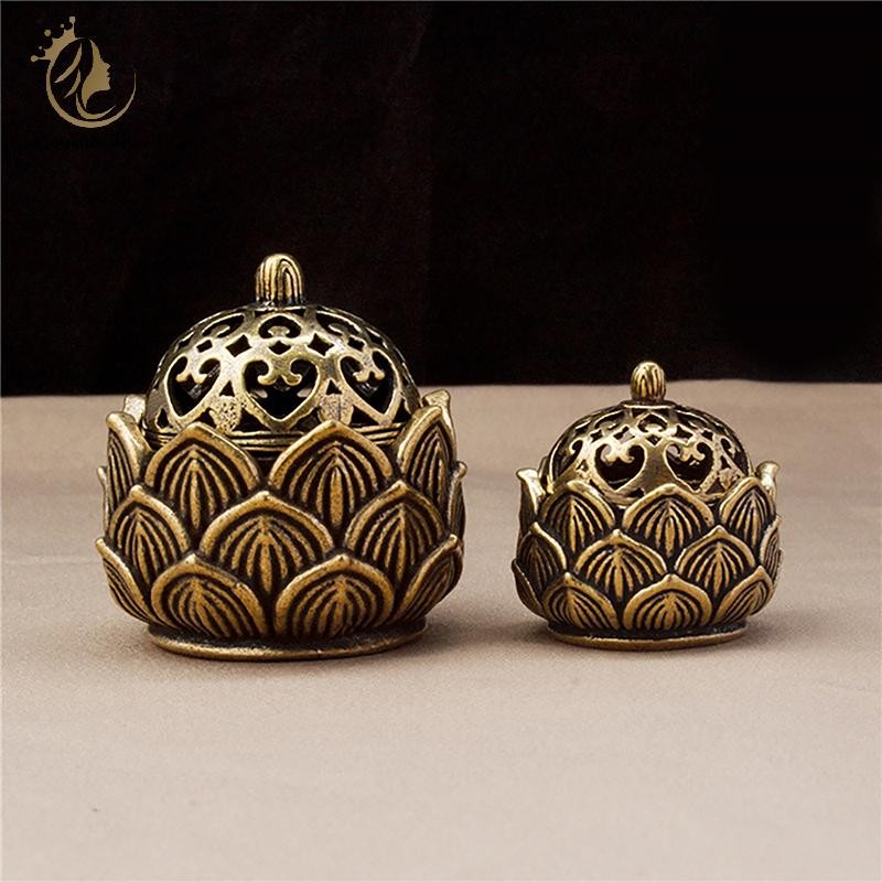 [GOY] Retro Copper Small Lotus Hollow Out ธูป Burner ทองเหลืองผู้ถือธูป TH
