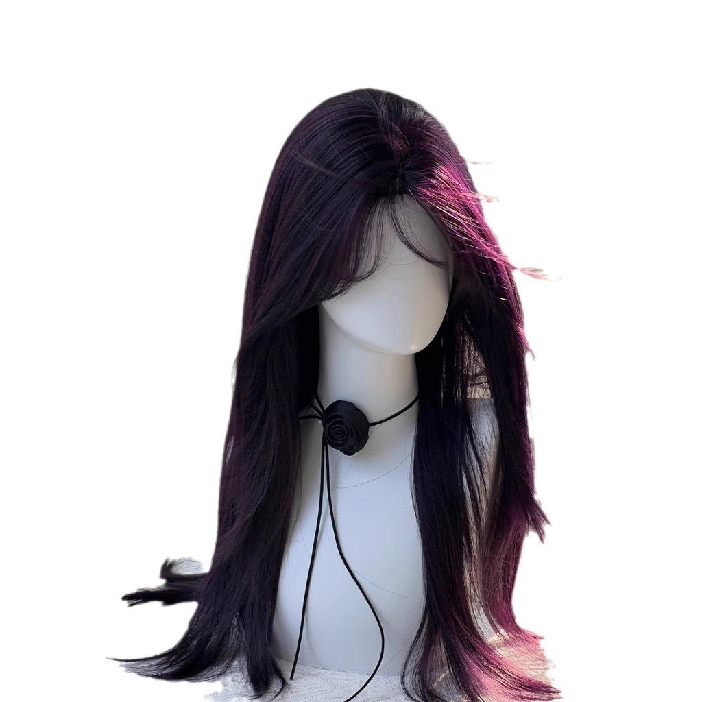 [หนุ่มกําลังใจ] 391 นางฟ้าผมยาวสีดําสีม่วงกลางแปดตัวอักษรหน้าม้าไวท์เทนนิ่งระดับสูงจําลองวิกผมเต็มหัวธรรมชาติ - รูปที่ 3