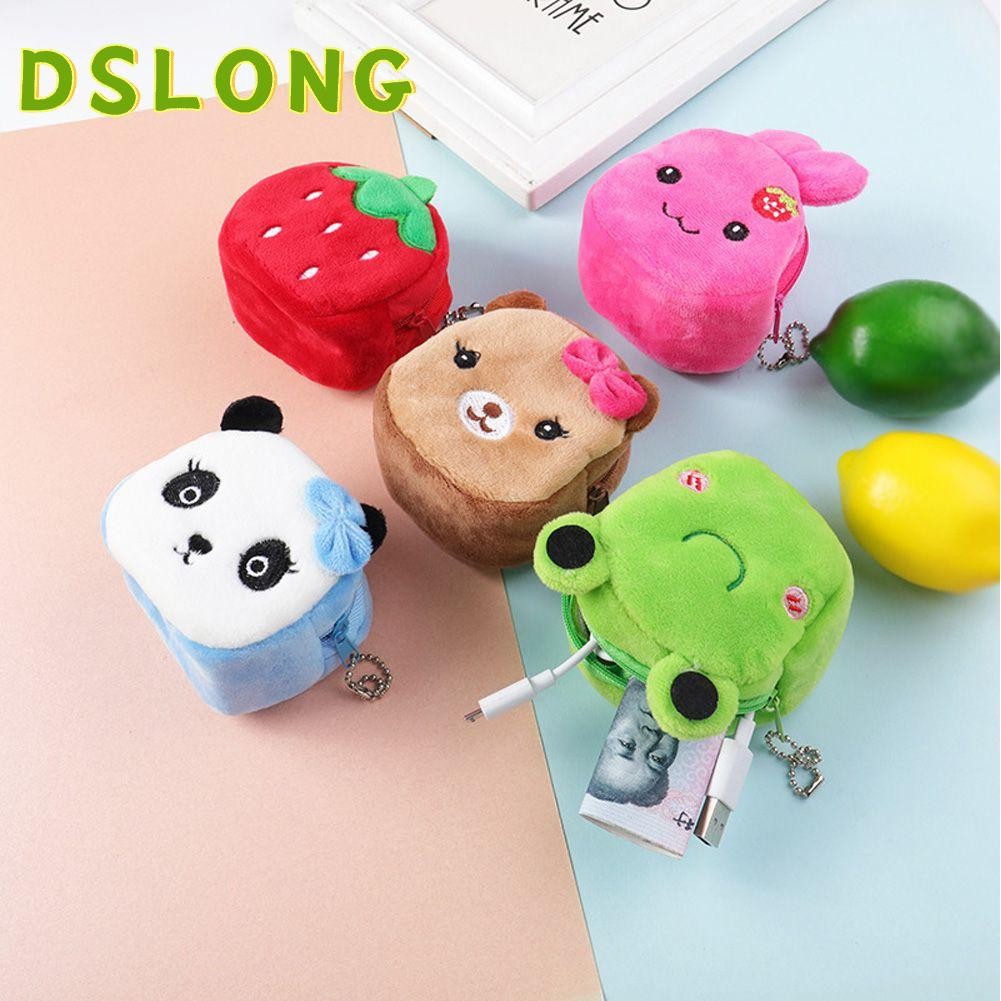 DSLONG กระเป๋าสตางค์ ผ้ากํามะหยี่ขนนิ่ม มีซิป ลายผลไม้น่ารัก