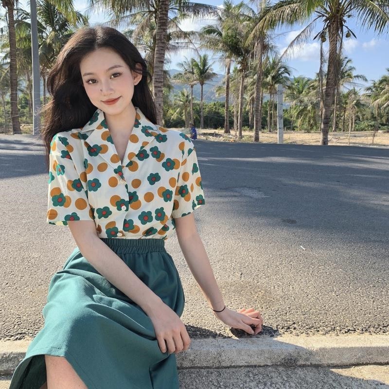 Beryl เสื้อเชิ้ตฮาวายลายดอก ทรงหลวม สไตล์ย้อนยุค แขนสั้น thumbnail 7