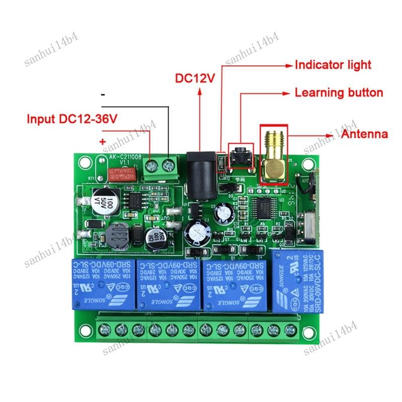 Dc 12V 24V 36V 10A 433MHz 4 ช่องรีเลย์ไร้สาย RF รีโมทคอนโทรลสวิทช์ตัวรับสัญญาณ + 4CH เครื่องส่งสัญญาณ ราคา ถูกที่สุด ดีลบีเคเค แกลเลอรีภาพที่ 3