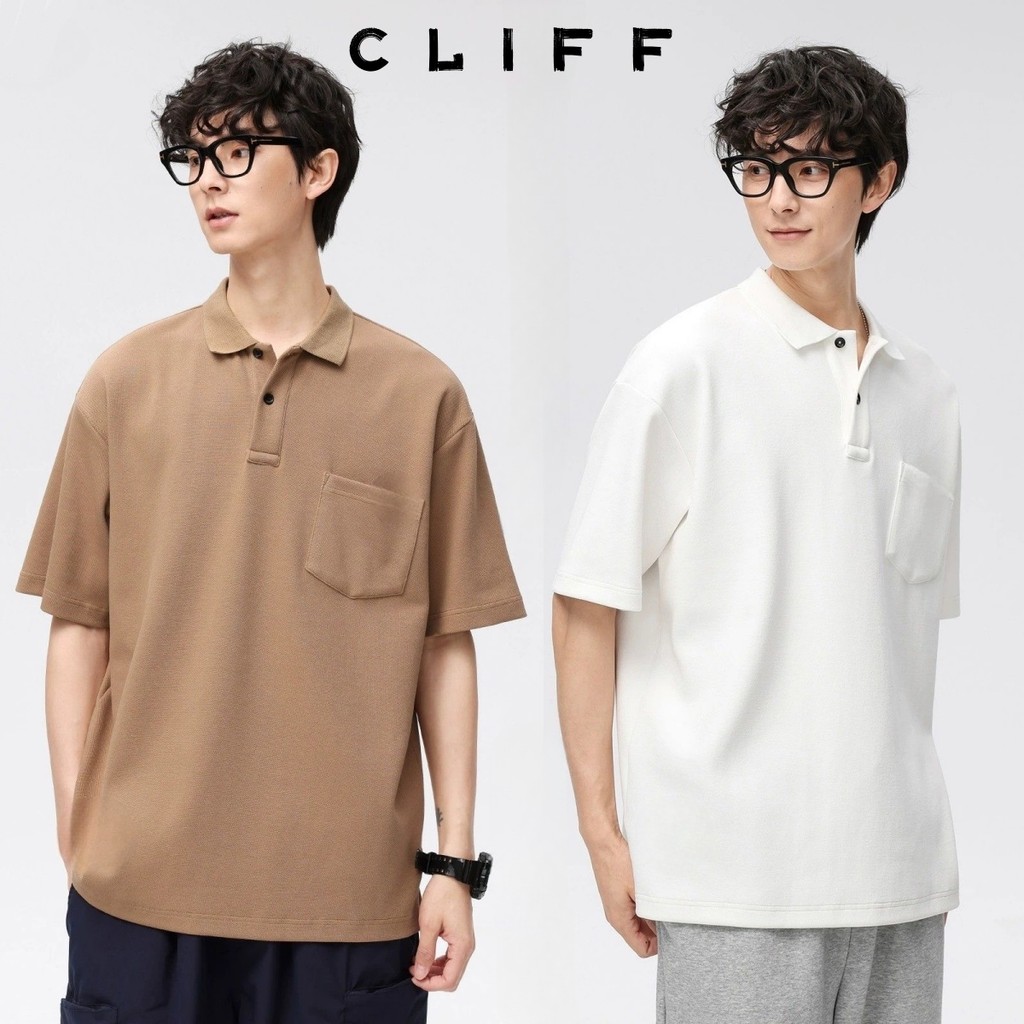 CLIFF เสื้อโปโลผู้ชาย แขนสั้นสีล้วน การออกแบบกระเป๋า ลำลองสไตล์ญี่ปุ่น เรียบง่ายแมทช์ง่าย ระบายอากาศได้ดีใส่สบาย