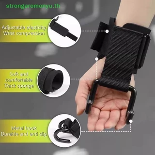 Strongaromonyu 2 ชิ้นยกน้ําหนักตะขอ Hand-Bar สายรัดข้อมือ Gym Fitness Hook สายรัดน้ําหนัก Pull-Ups ถุงมือยกน้ําหนักสําหรับการฝึกอบรม TH