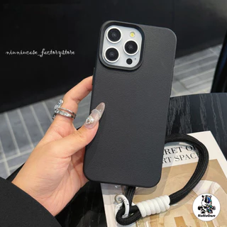 เคสหนัง For iPhone 16 เคสนิ่ม TPU เรียบง่าย สีลูกกวาด เคส + Lanyard For iPhone 15 11 16 14 13 12 Pro max XS XR 7 8 Plus