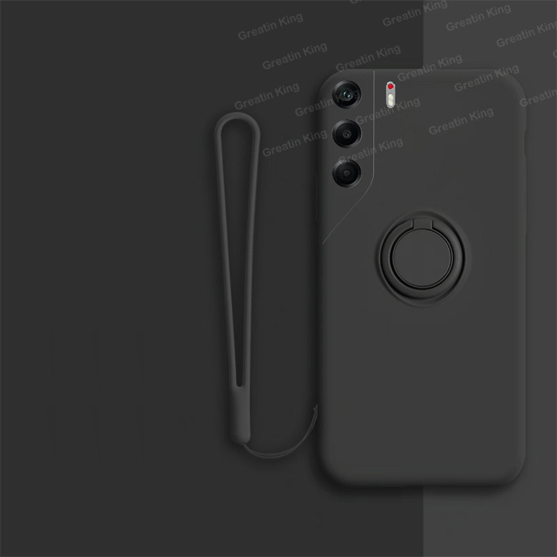 สําหรับ Tecno Camon 40 CM5/ Camon 40 Pro 4G CM6/Camon 40 Pro 5G CM7/Camon 40 Premier CM8 กรณี Soft TPU โลหะสีดําผู้ถือโทรศัพท์แม่เหล็กฝาครอบป้องกันสายรัดข้อมือซิลิโคน Lanyar