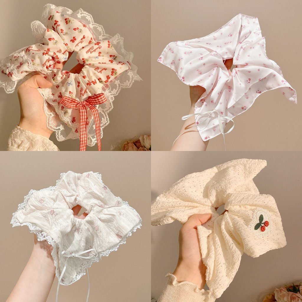 Retro Sweet Square ผ้าพันคอ Scrunchy ผม Tie หญิง Headwear