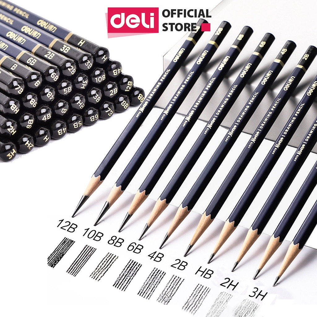 [ 2C ] ดินสอสเก็ตช์มืออาชีพ Deli S999 - ความแข็งจาก HB - 14B - ภาพวาดศิลปะภาพ - 1 ชิ้น