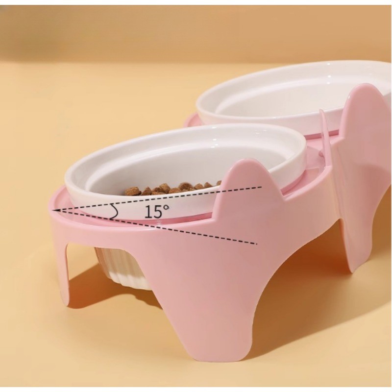 ชามแมวเซรามิกชามคู่ชามน้ําป้องกันกระดูกสันหลังส่วนคอสูงฟุตเฉียงแมวชามอาหารชามดื่มชามสัตว์เลี้ยงอุปกรณ์สัตว์เลี้ยง - รูปที่ 7