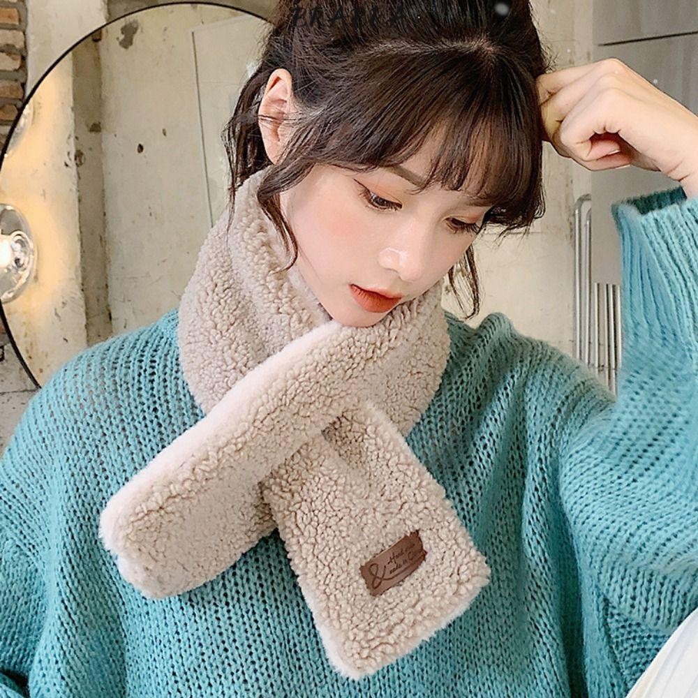 BRB ผ้าพันคอคอ, ฤดูหนาว Warm Neckerchief Wrap Cross Scarf, Thicken เลียนแบบ Lambswool คอนุ่มอุ่น
