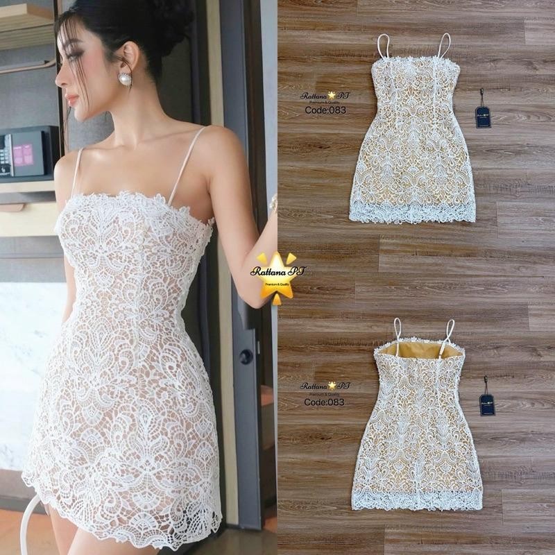 PT.shop Rattana141 เดรสลูกไม้ไปงาน เพรสสั้นลูกไม้