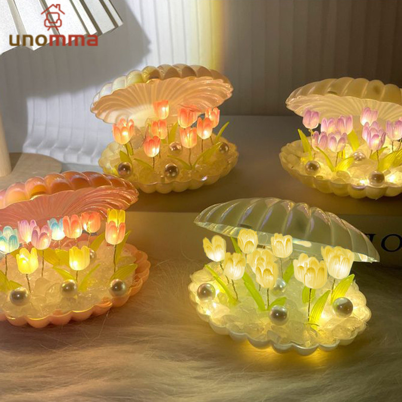 🎈โคมไฟทิวลิป โคมไฟ ดอกทิวลิป Led รูปร่างเปลือกหอย โคมไฟ โคมไฟกลางคืน แฮนด์เมด หลากสี ของขวัญวันเกิด unomma