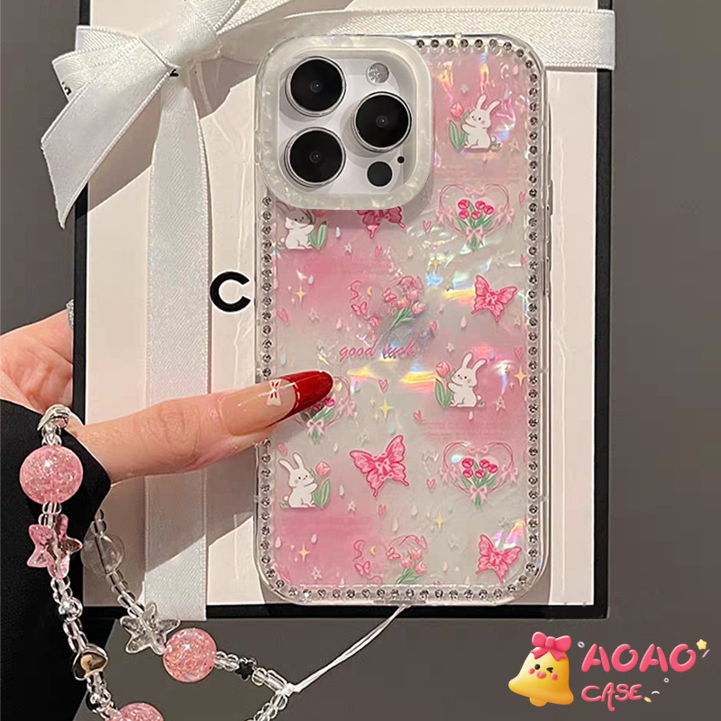 เคสไอโฟน 16 11 สำหรับ iPhone 15 11 13 16 14 12 Pro Max 7 16 8 15 14 Plus XR X XS Max ฝาสร้อยข้อมือเปลือกหอยผีเสื้อหวาน
