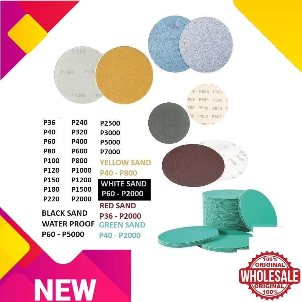 ABRASIVE MALL 5"125MM WET SAND DRY Velcro Sand Disc กระดาษทราย P3000 P5000 P7000 สีเขียวสีขาวสีแดง
