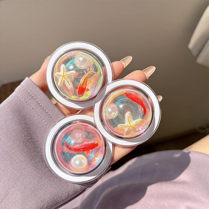 Clear Ball 3d ปลารอบสีแม่เหล็กที่วางโทรศัพท์สําหรับ IPhone 16 15 14 13 12 Pro Max 14 Plus พับ Pop แหวน Grip ยืดโต๊ะขาตั้ง P3