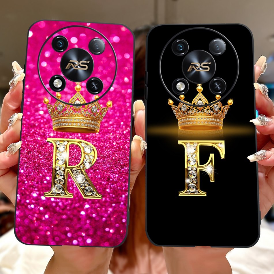 สําหรับ Itel RS4 2025 แฟชั่น Crown จดหมายเริ่มต้นคู่เคสโทรศัพท์ Itel RS4 S666LN สีดําซิลิโคนปลอกอ่อน