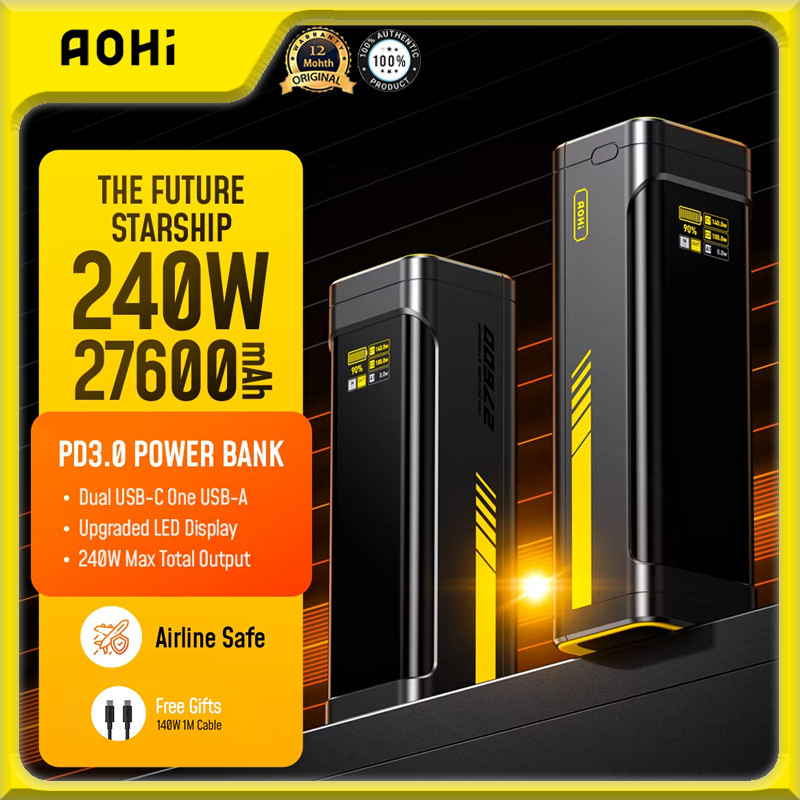 Aohi 240W แล็ปท็อป Power Bank 27600mAh The Future Starship 140W PD 3.1 จอแสดงผล LED แบตเตอรี่ Pack แ