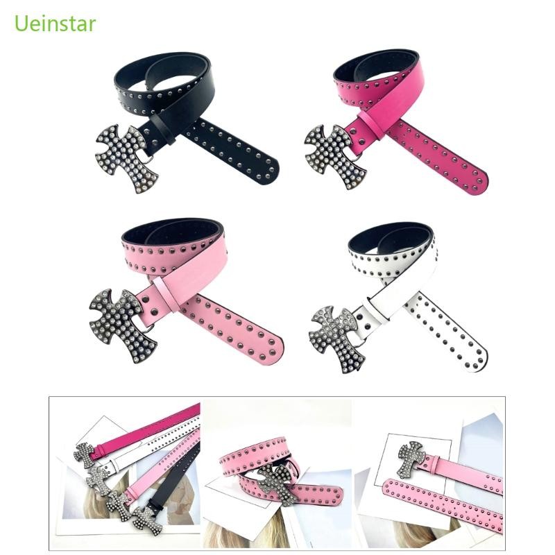 Uein เข็มขัดหนัง PU พร้อม Rhinestones สําหรับ Cowgirls เอวแฟชั่นลําลอง Cincher