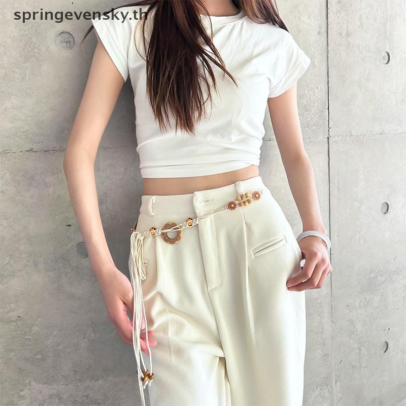 Springevensky สไตล์โบฮีเมียนทอสไตล์ชาติพันธุ์ Handmade ลูกปัดไม้เข็มขัดผู้หญิง Casual Vacation สไตล์เชือกเอวใหม่