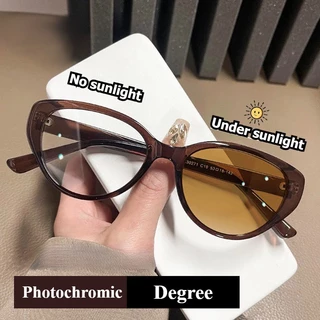 แว่นสายตาสั้น โฟโตโครมิค 0°~-400° แว่นกันแดด ฟิลเตอร์แสงสีฟ้า กล่อง ยูนิเซ็กส์ 309
