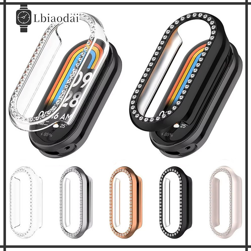 กลวง PC กรณี for Xiaomi Mi Band 9 แข็งแรงประกายเพชรอุปกรณ์ป้องกันหน้าจอกันชน for Smartwatch Mi Band 