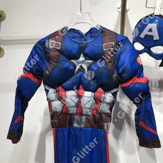 The Avengers กัปตันอเมริกาเครื่องแต่งกายสําหรับเด็ก Boy Super Hero Blue Muscle Light-Up Mask Sound Shield ชุดฮาโลวีนวันเกิด Party ชุด