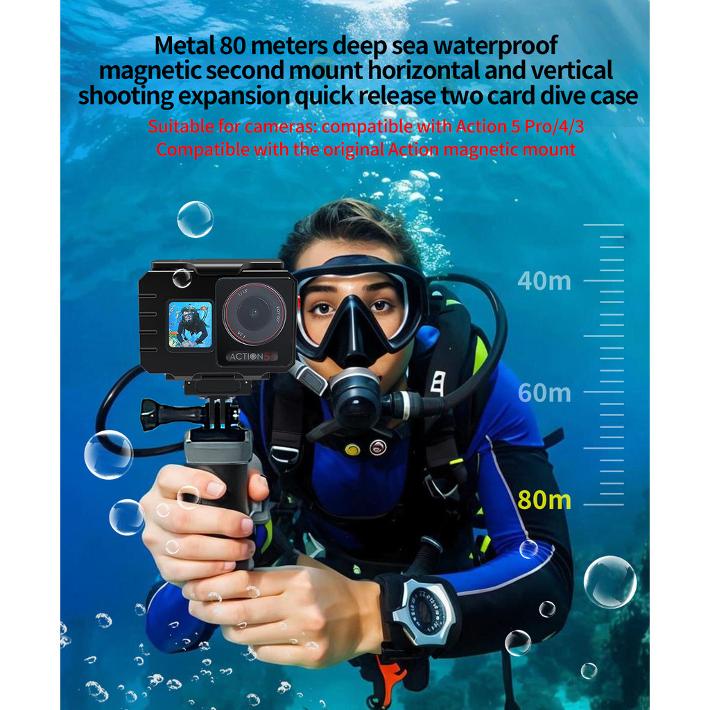 XT-XINTE อลูมิเนียมดําน้ํากล้องสําหรับ DJI Action 5 Pro 4 3 2 80M เปลือกกันน้ํา