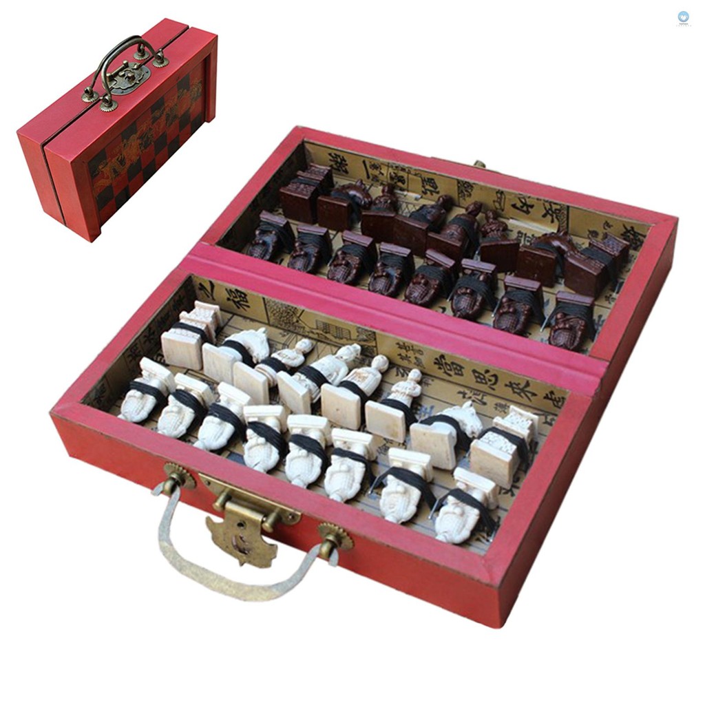 ชุดหมากรุกสากลไม้ Terracotta Warriors Chess Pieces Chess Game Christmas Gift