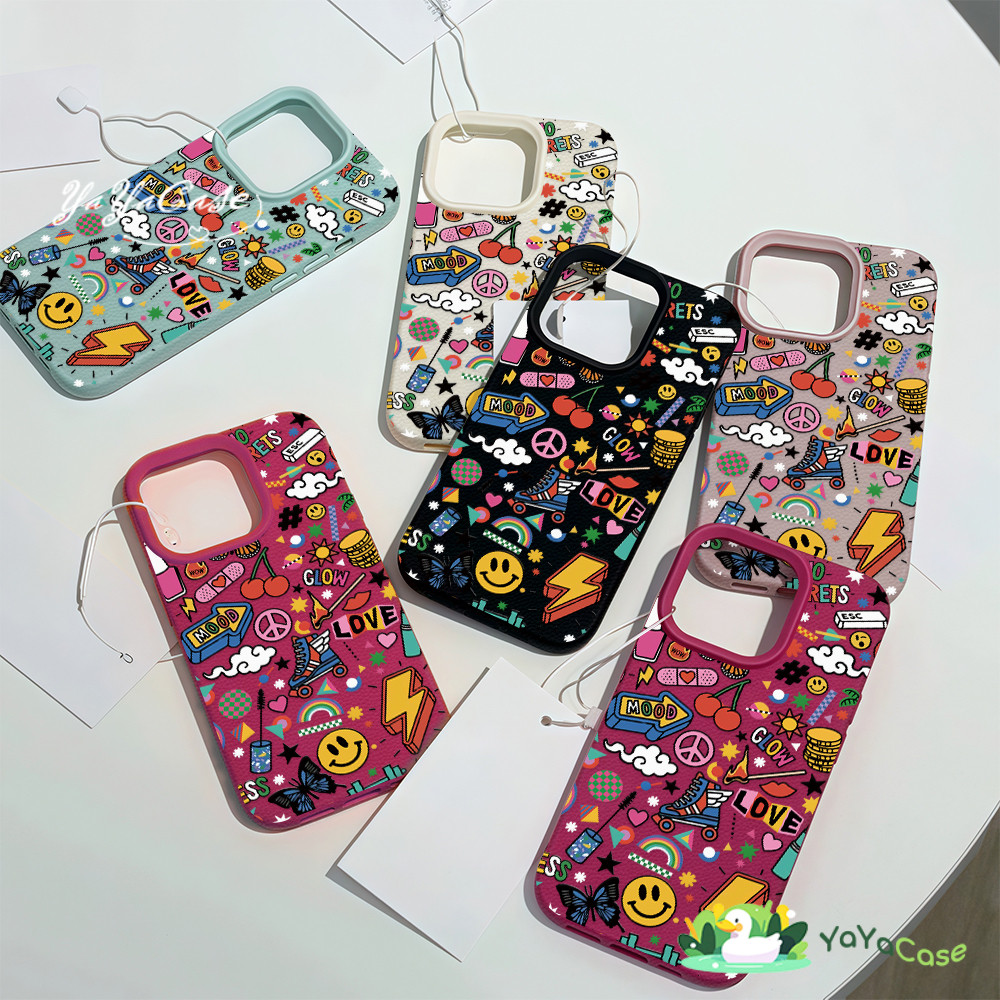 สำหรับ iPhone 11 13 CASE FORเคสไอโฟน 15 14 12 Pro Max 7 8 Plus X XR XS MAX เคสโทรศัพท์พื้นผิวลิ้นจี่ ฉลากเทรนด์ต่างๆ