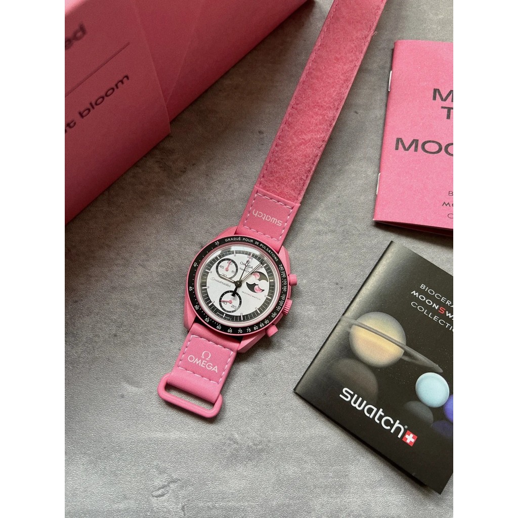 MoonSwatch MISSION TO THE PINK MOONPHASE ใหม่นาฬิกาผู้ชายฟังก์ชั่นเต็มรูปแบบ Quarz Chronograph Luminous นาฬิกาข้อมือ