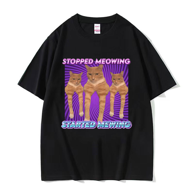 COD Cat Mewing Weirdcore Cursed Cringey Meme เสื้อยืด Jaw Looksmaxing ตลก T เสื้อผู้ชายผู้หญิงสบายๆ 