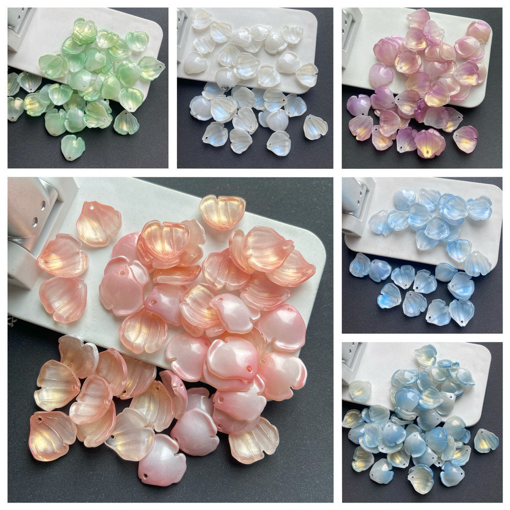 20 ชิ้น 18x18 มิลลิเมตรไม้ Hibiscus กลีบแก้ว diy Handmade Hanfu Headdress Hairpin วัสดุโบราณ