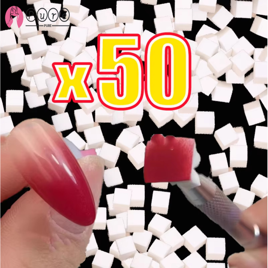 [BZ]50 ชิ้น Nail Art Sponge - พร้อมปากกาฟองน้ําคว้า - เครื่องมือทําเล็บ - Mini Square, Soft - Gradient Nail Brushes - DIY Smudging Blush Nail Buffers