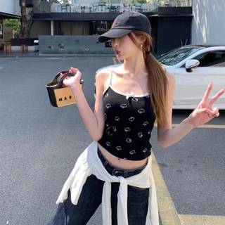 YY103 เสื้อสายเดี่ยว ดีเทลลายแมวน่ารักฟรีไซส์มีฟองน้ำในตัว บางเบา ระบายได้ดี สุดฮิต