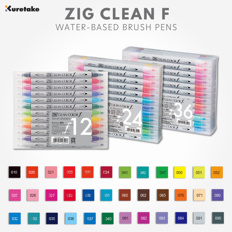 ปากกาพู่กันสีน้ำ Kuretake ZIG Clean Color F - ชุดต่างๆ เครื่องเขียนสำหรับไดอารี่/สมุดจดบันทึกจากญี่ปุ่น