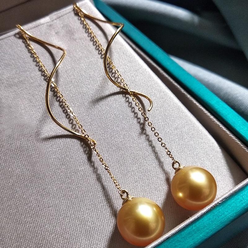 Fgf น้ําทะเลธรรมชาตินําเข้าทะเลใต้ลูกปัดทองต่างหูต่างหูเงินสเตอร์ลิงต่างหูยาวแฟชั่นต่างหูมุกหนาทอง