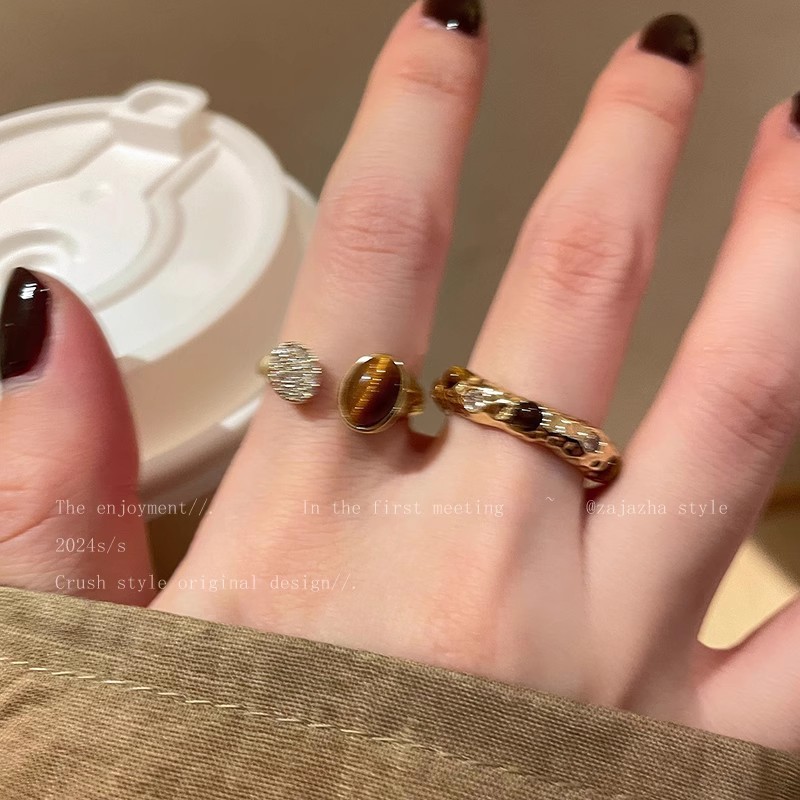 แฟชั่น Retro Tiger Eye Zirconia แหวนสําหรับผู้หญิง รูปที่ 4