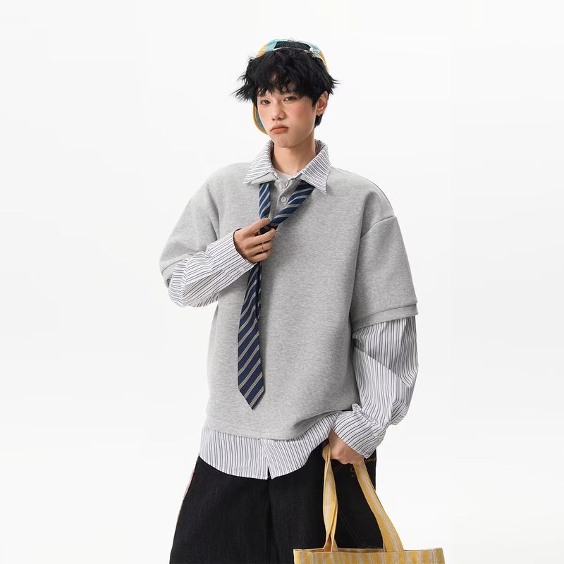 SUIKONE ซุยโคเนะ เสื้อกันหนาวแขนยาวสไตล์วิทยาลัยอเมริกัน แบบคอปกโปโล — صورة 8