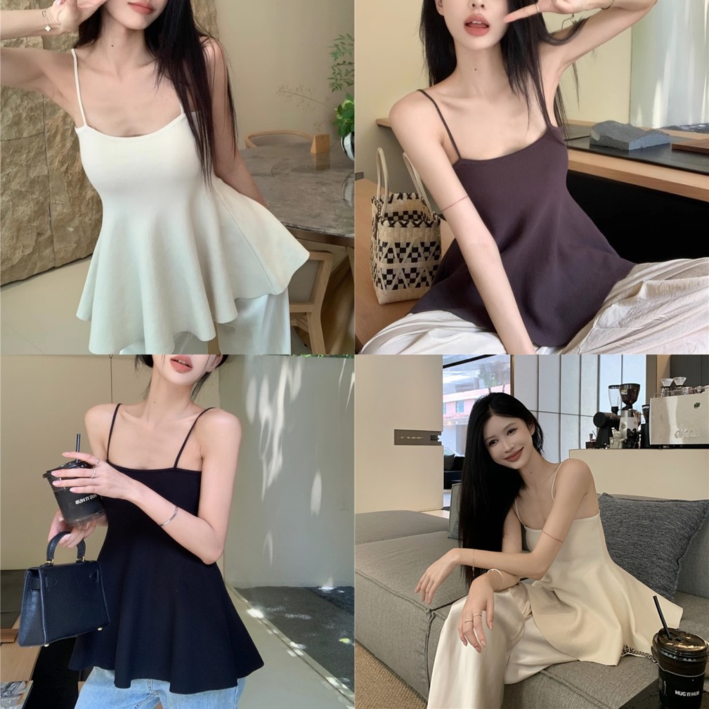 💜Bonnie​💜เสื้อสายเดี่ยวไหมพรมสีพื้น เรียบง่าย สายเดี่ยว ขอบหยัก สไตล์เกาหลี เสื้อกล้ามผู้หญิง ​ใส่สบาย พร้อมส่ง#7686
