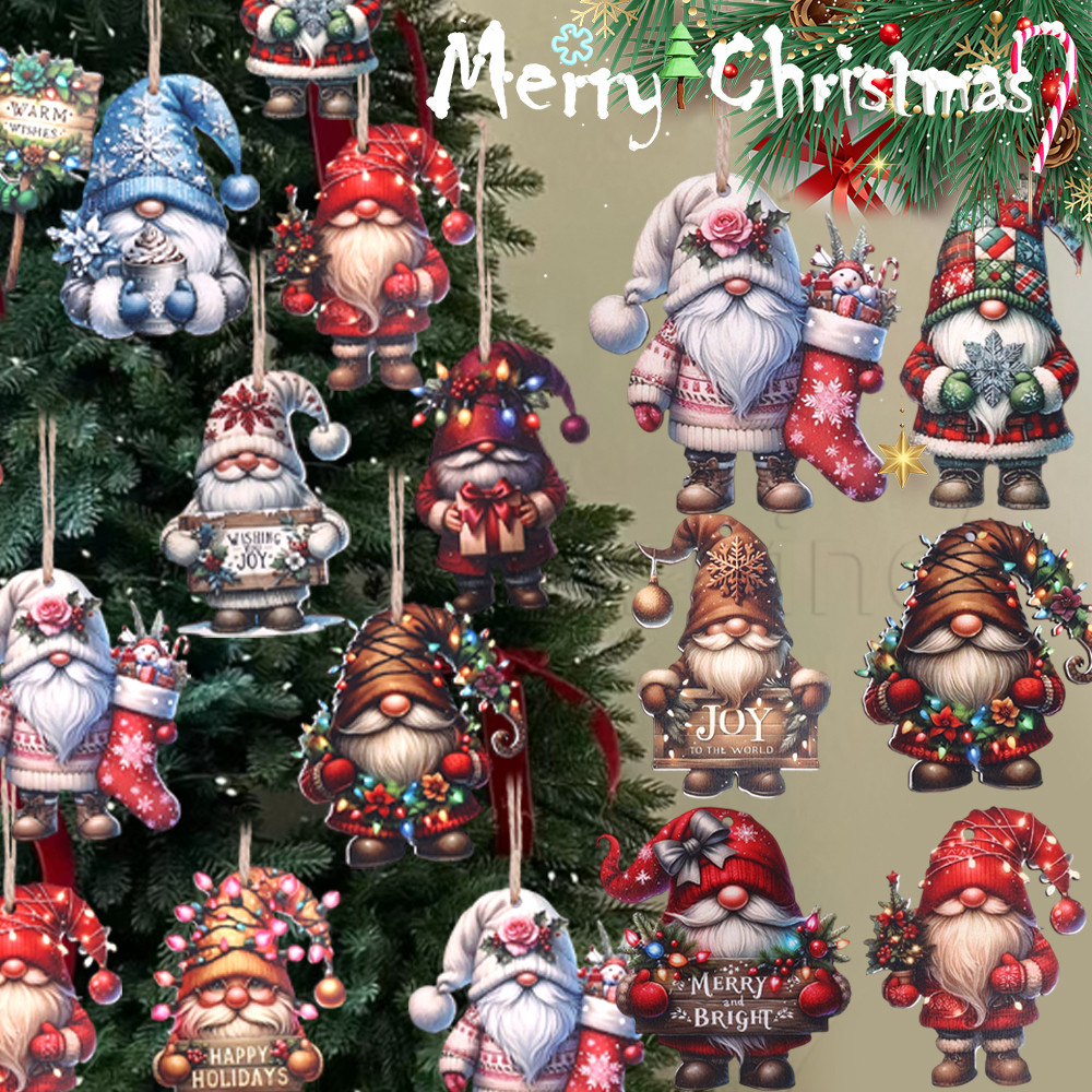 จี้ตกแต่งคริสต์มาส 12 ชิ้น - Santa Claus Christmas Tree Party Decor - DIY Christmas Timbered แขวนเครื่องประดับ - สําหรับ Home New Year - การ์ตูน, Charming, ทนทาน