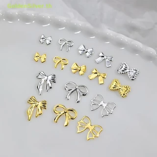 Goldensilver 50pcs โลหะ Bowknot เล็บตกแต่ง Silver Gold เล็บ Ch DIY เล็บออกแบบเครื่องประดับอุปกรณ์เสริมเครื่องมือ TH