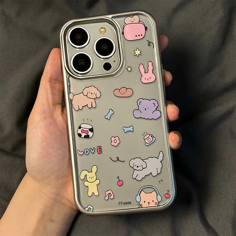 ใหม่น่ารักเพลงแมวน้อยเคสโทรศัพท์สําหรับiphone 7 8 16 8Plus 11 12 13 14 15 Pro Max X XS XR SE 2020 เลนส์โลหะกันกระแทก